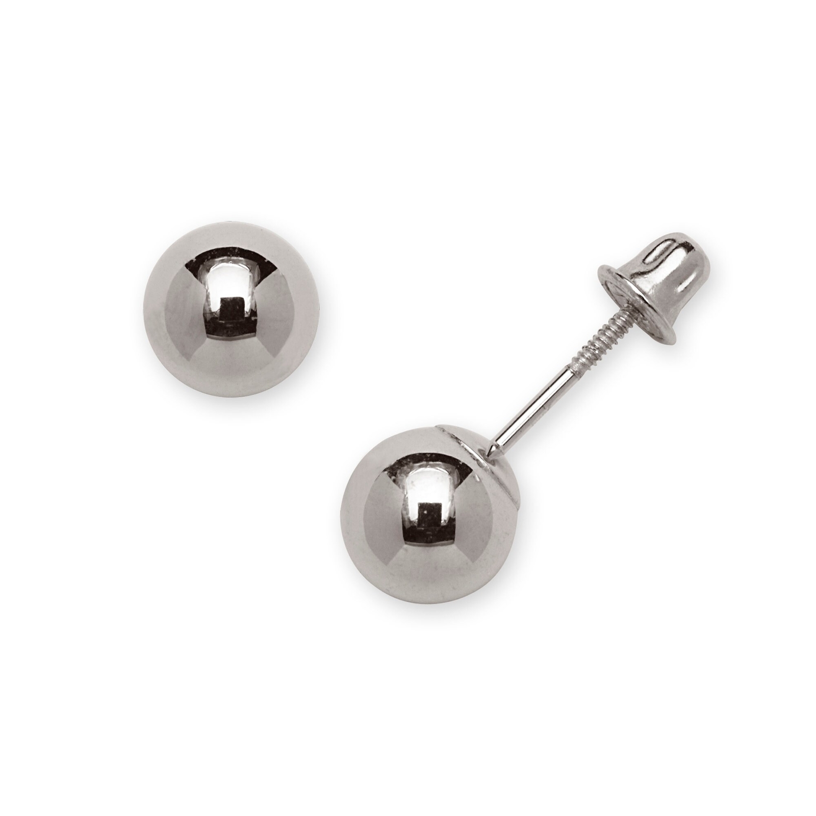 Solid 14k White gold 3mm 4mm 5mm 6mm 7mm 8mm Polished Ball Screw Back Earrings