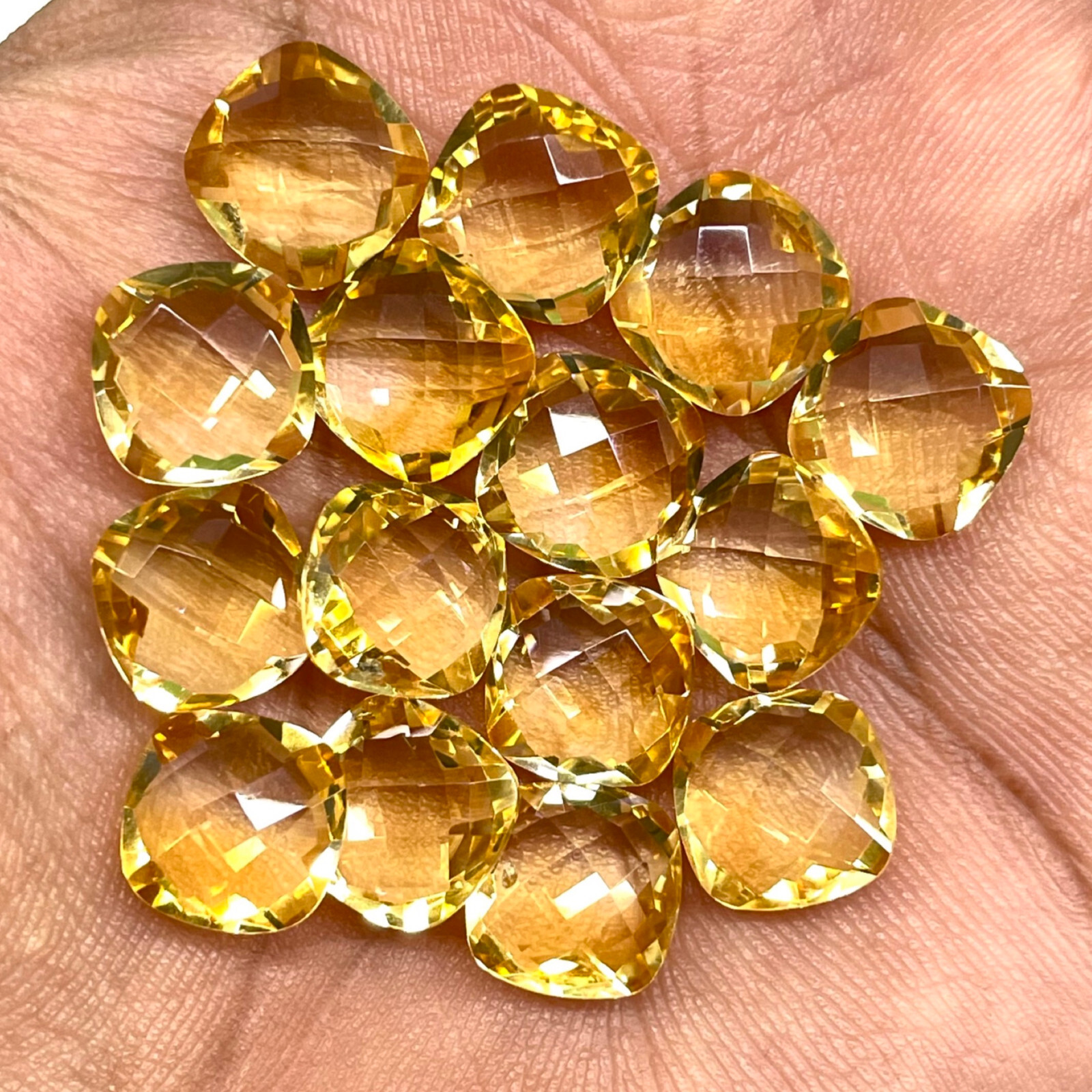 VVS 7 Pcs Natural Citrine 10mm Cushion Checker Cut Loose Gemstones Lot