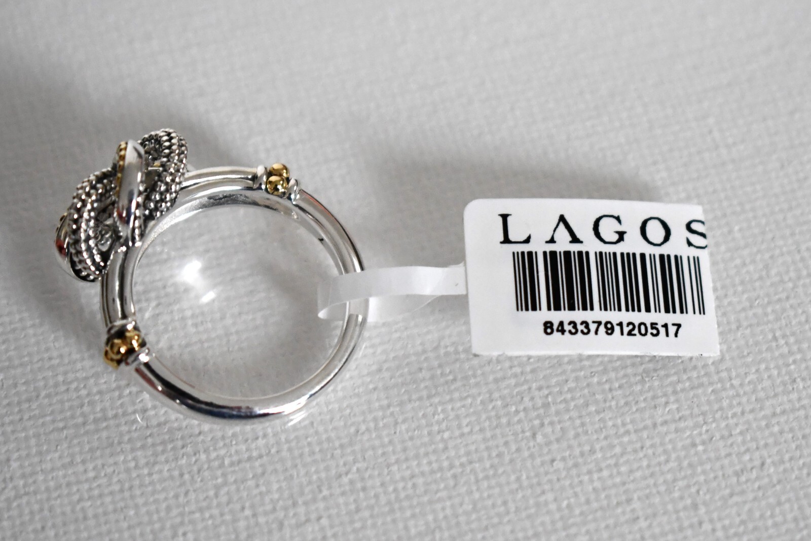 NEW LAGOS LOVE KNOT 925 STERLING SILVER & 18K GOLD Two-Tone LOVE KNOT Ring 7