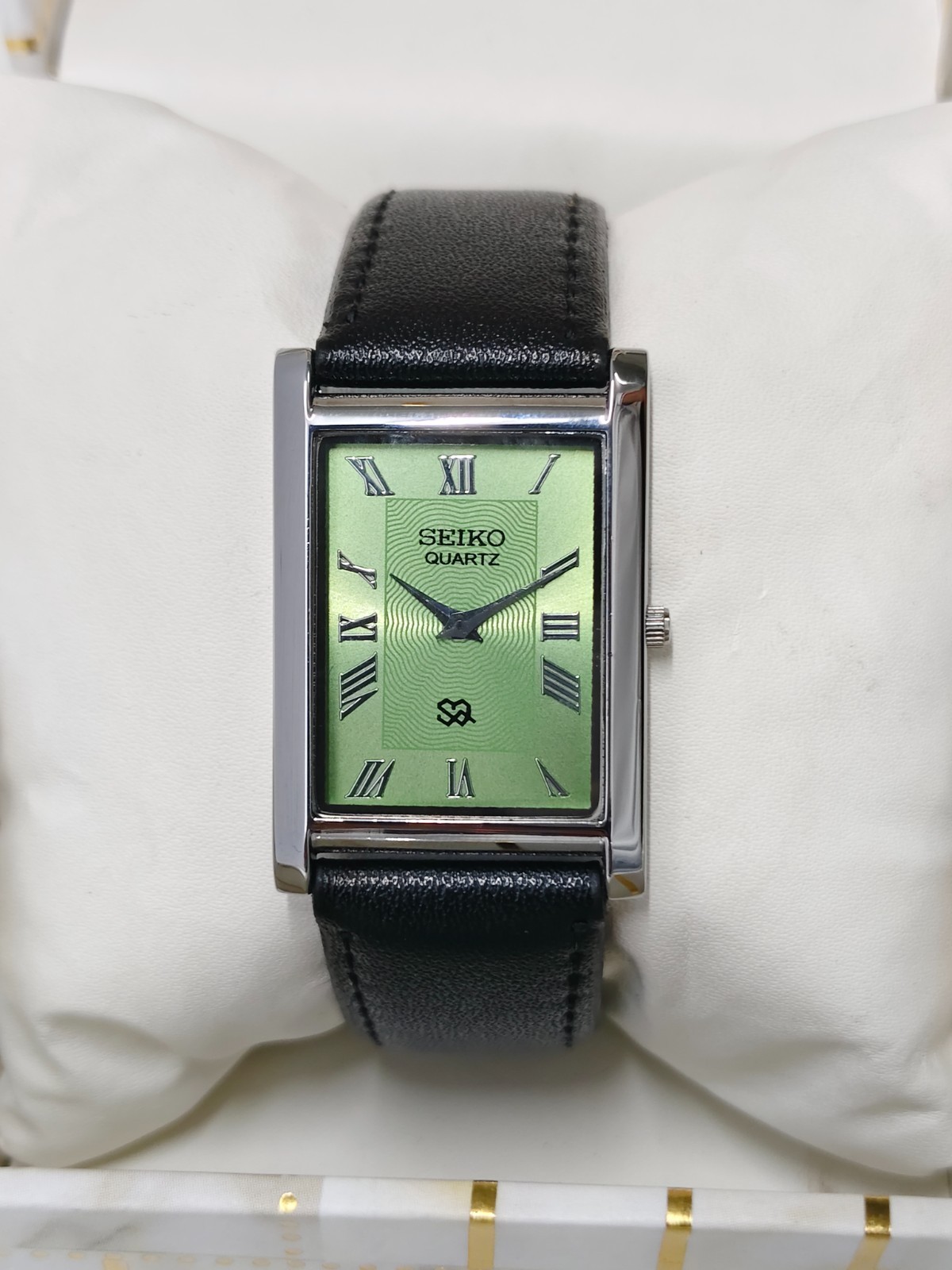 Vintage Refurbished Seiko Slim Tank Green Quartz Japan Men s Wrist Watch