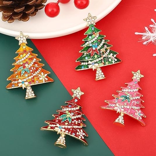 Broche arbol navidad rosa vintage pin sombrero brillante accesorio para mujer