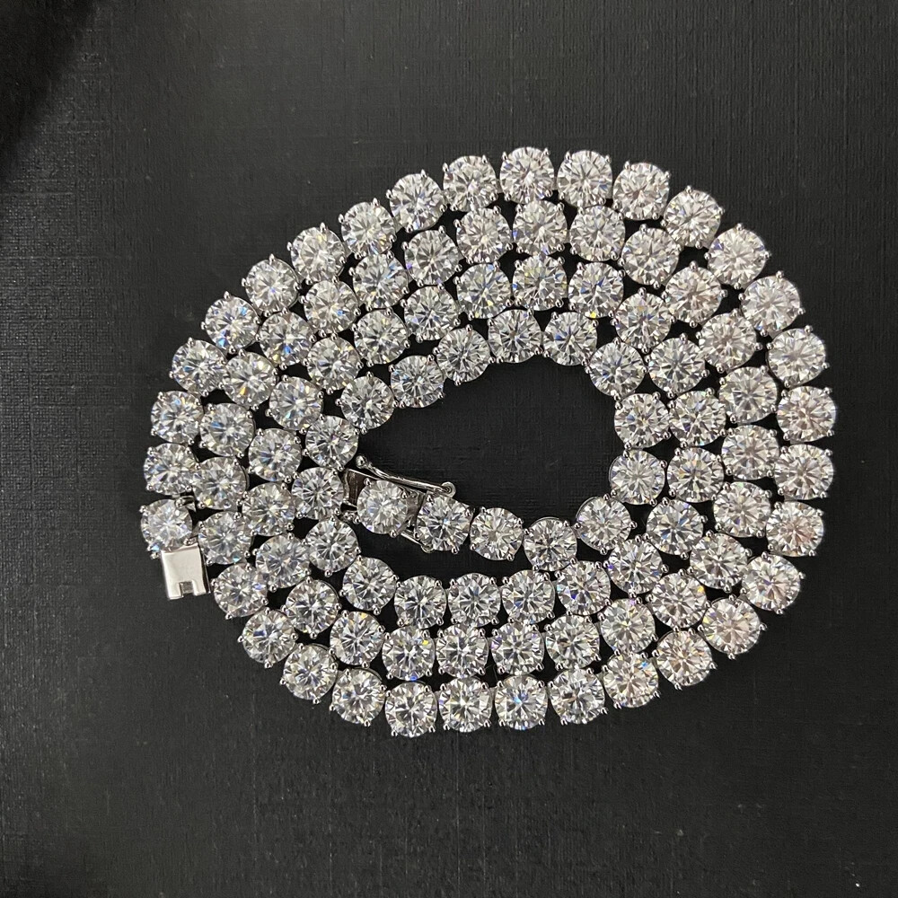 Round Cut Moissanite Tennis Chain Necklace Pass Tester 4MM 925 Sterling Silver