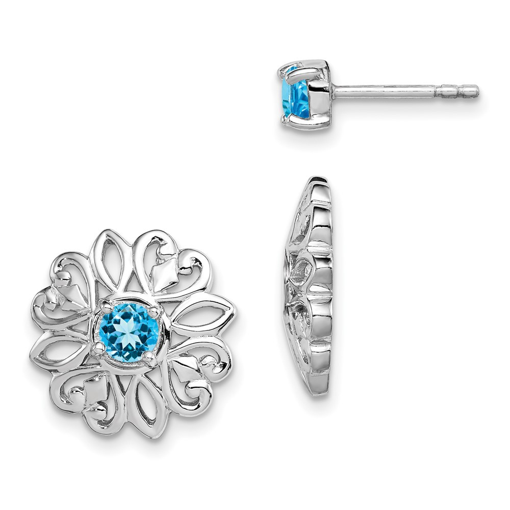 Sterling Silver Rhodium-plated Blue Topaz Studs with Earring Jackets 3.29gm