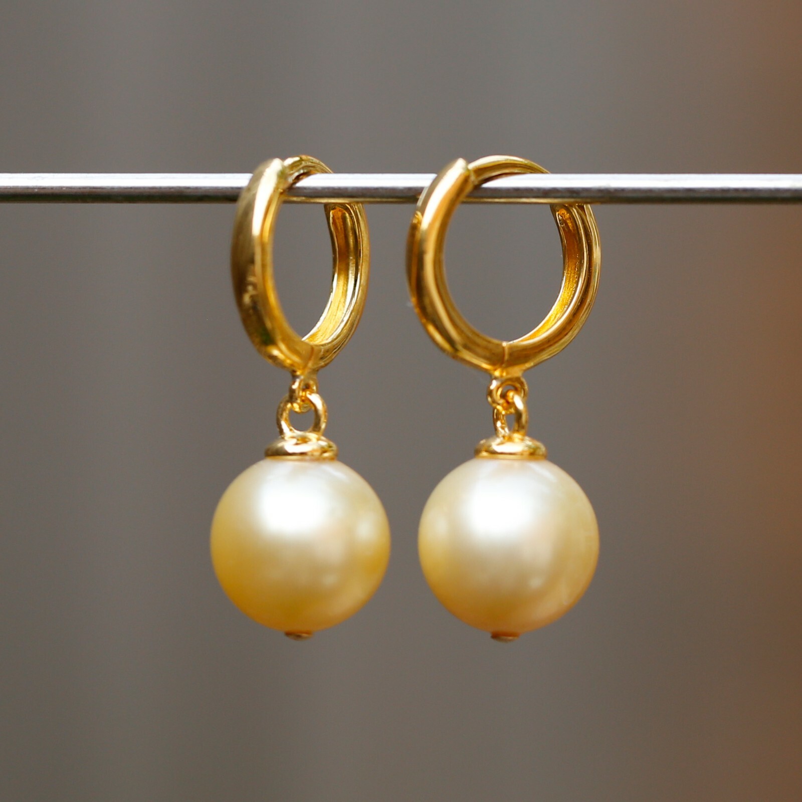 High luster 9~9.5mm Australia seawater light gold Pearl silver S925 Earring #243