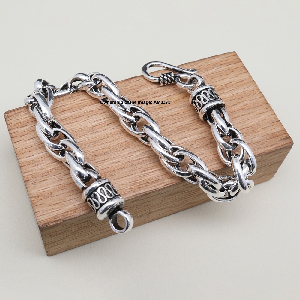 Pure 925 Sterling Silver Women Men’s Bracelet 8mm Rope Oval Link Chain 8.26inch