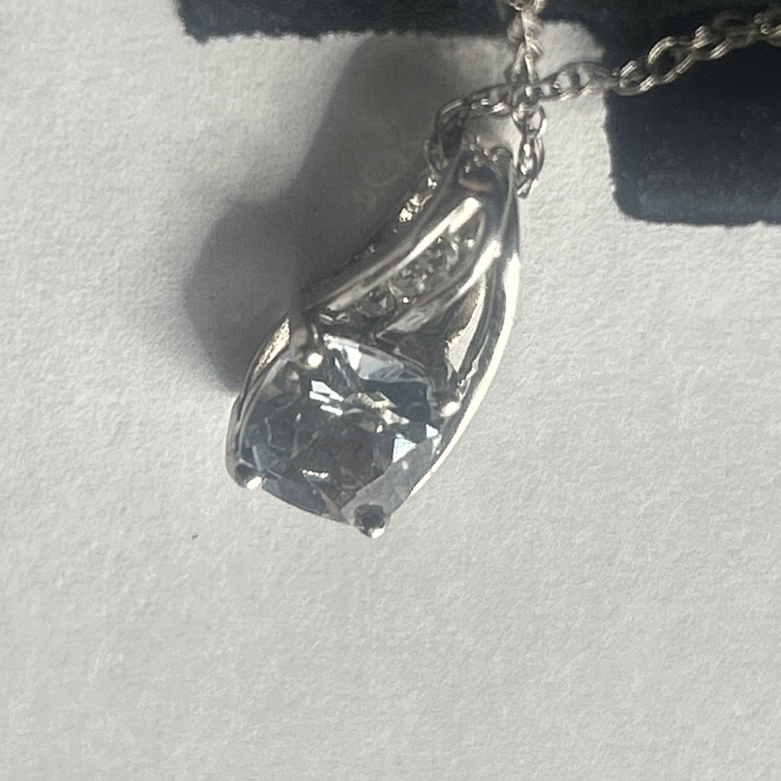 NEW Aquamarine and white sapphires Pendant Necklace 18″ Sterling Silver, 925