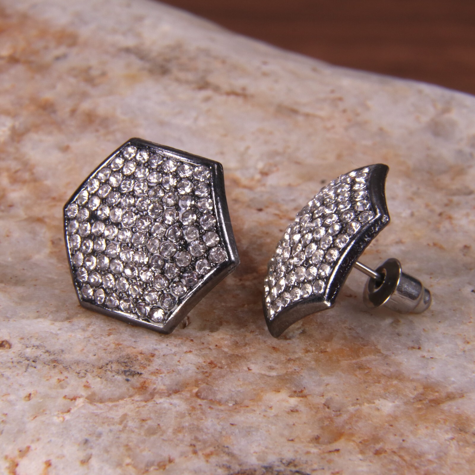 Large Hip Hop Hexagon Shape Micro Pave 11 Rows Gun Plate CZ Push Back