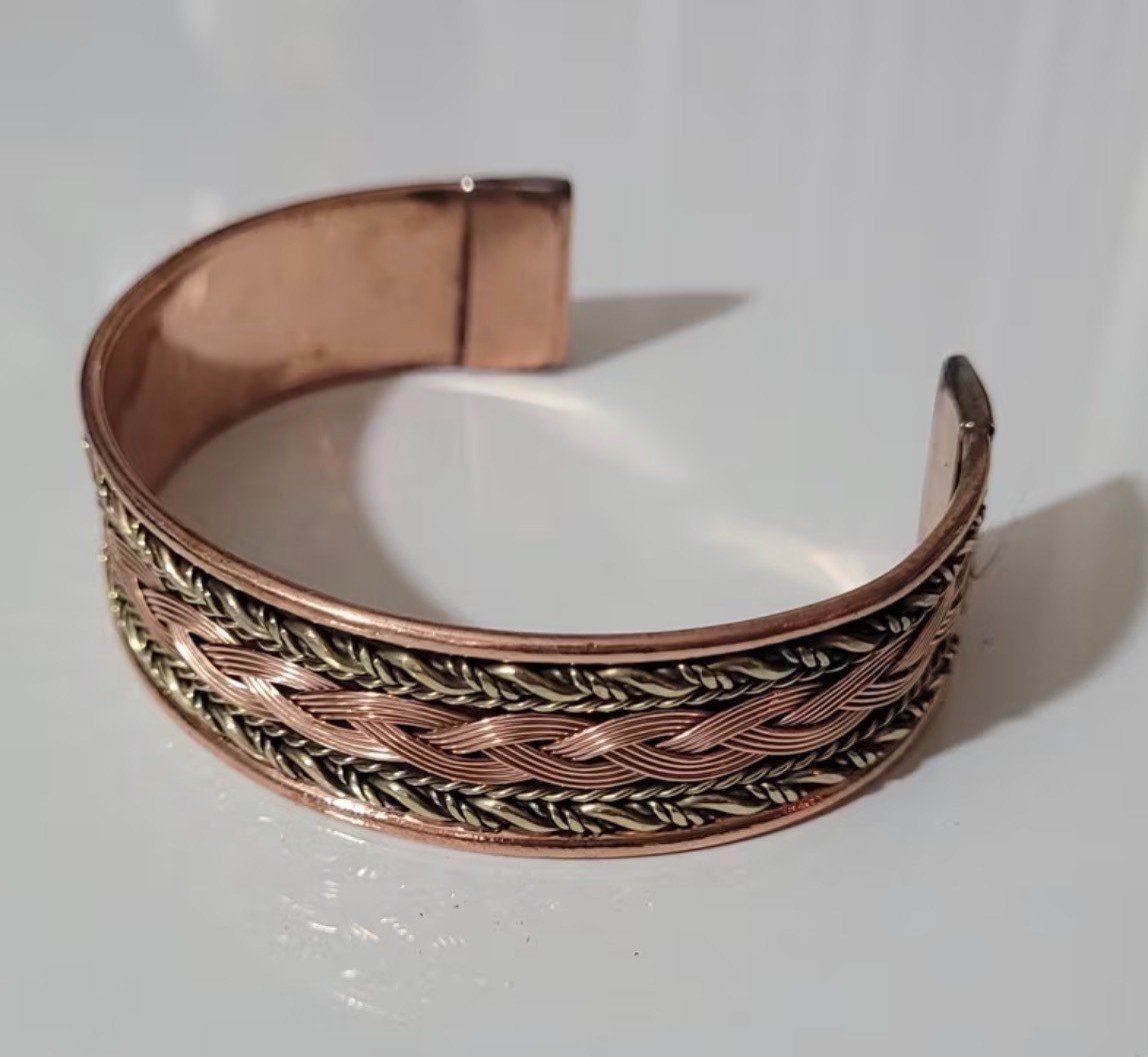 Solid Copper Braided Bracelet Pure Copper 2 tone Cuff Bangle