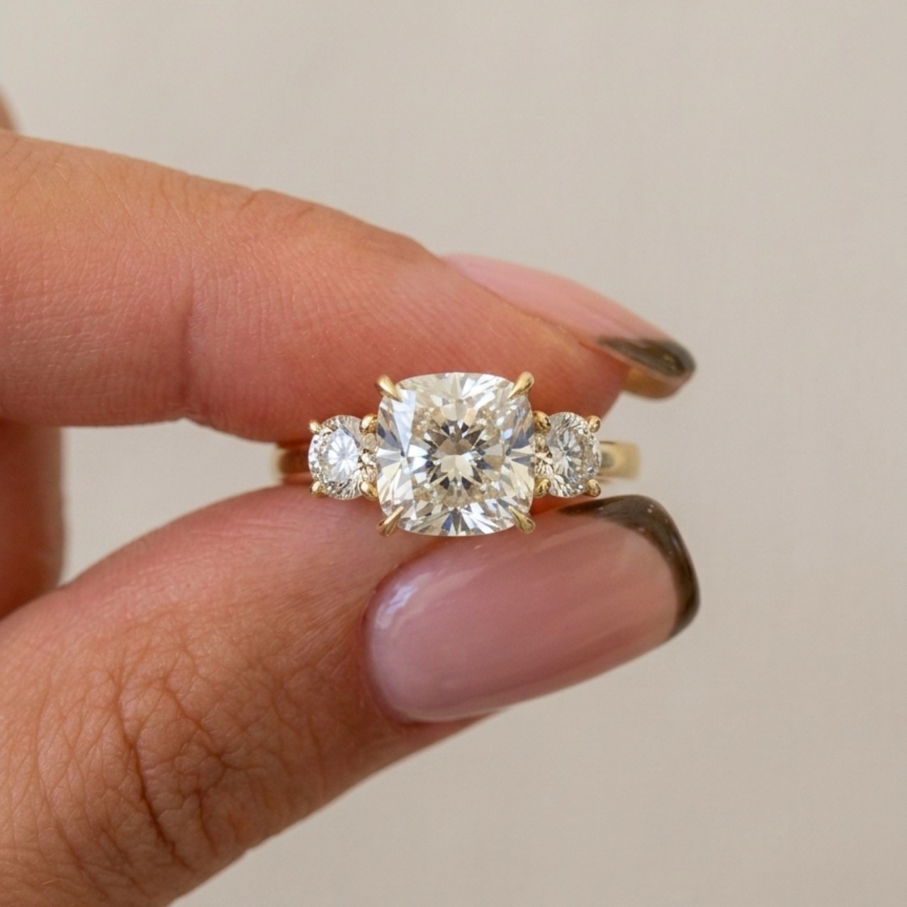 4 CT Radiant Cut Moissanite 3 Stone Engagement Ring Pear Sides Pave Band 925 Sil