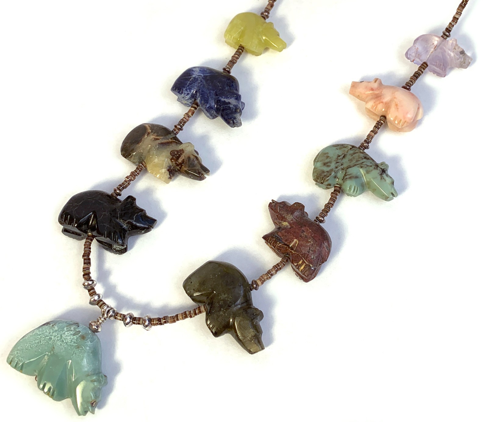 Zuni Fetish Necklace w/ Large Bears by Debra Gasper, Ray Tsethlikai / Multistone