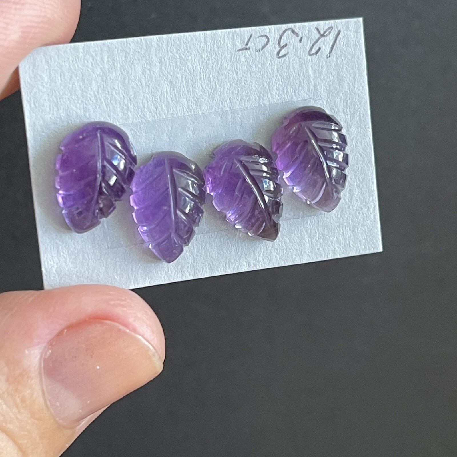 12.3ct 12x8x5mm 4pc Lot Purple Leaf Carved Flat Back Amethyst Cabochons Gems