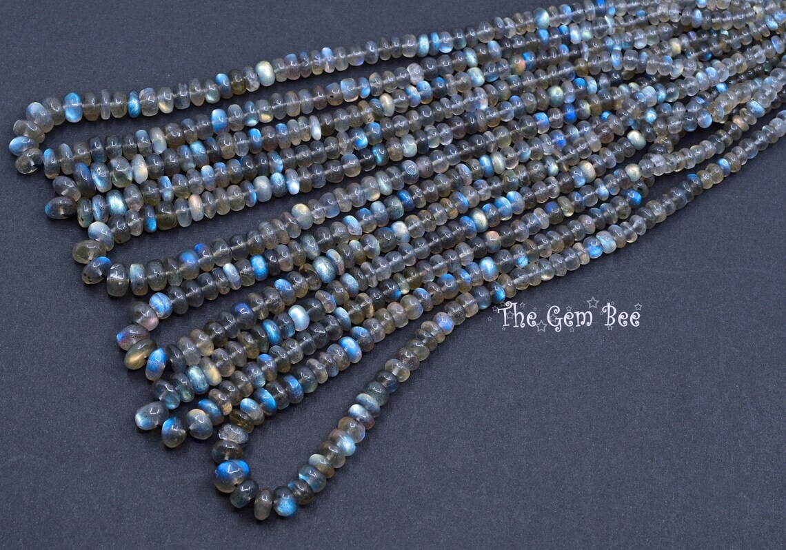 4.5mm-8mm Blue Flash Labradorite Smooth Rondelle Bead 16″ Strand