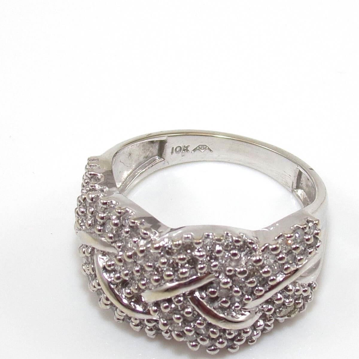 10K White Gold Ring Size 7.5 Natural Diamond Weave Woven Cluster Band 1/2 ct