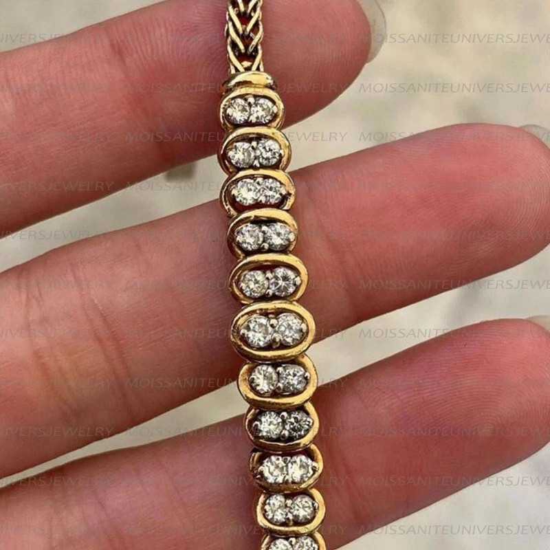 14K Yellow Gold Plated 2 CTW Round Cut VVS1 Moissanite Women’s Bolo 8″ Bracelet