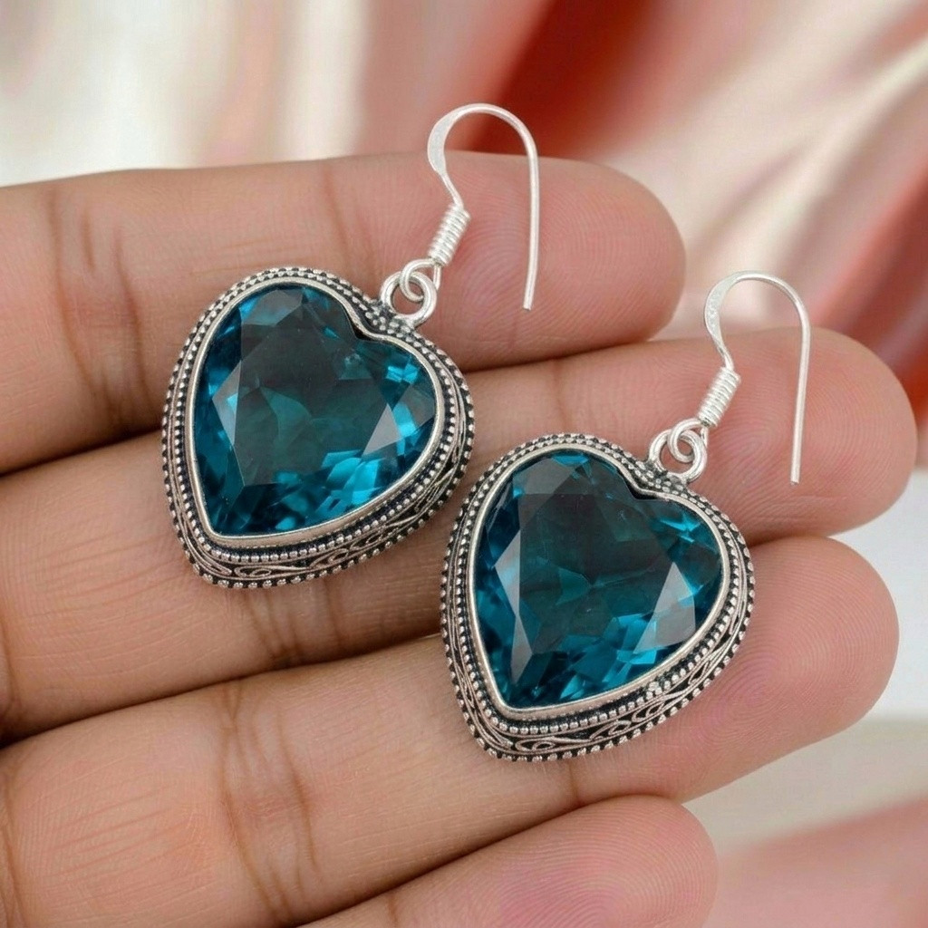 London Blue Topaz Earring 925 Sterling Silver Handmade Earring Silver Earring