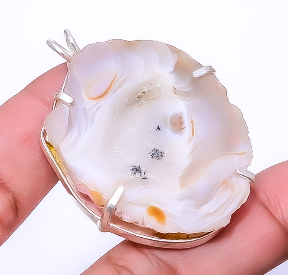 Geode Agate Drusy – Africa 925 Sterling Silver Jewelry Pendant 1.87″ A330