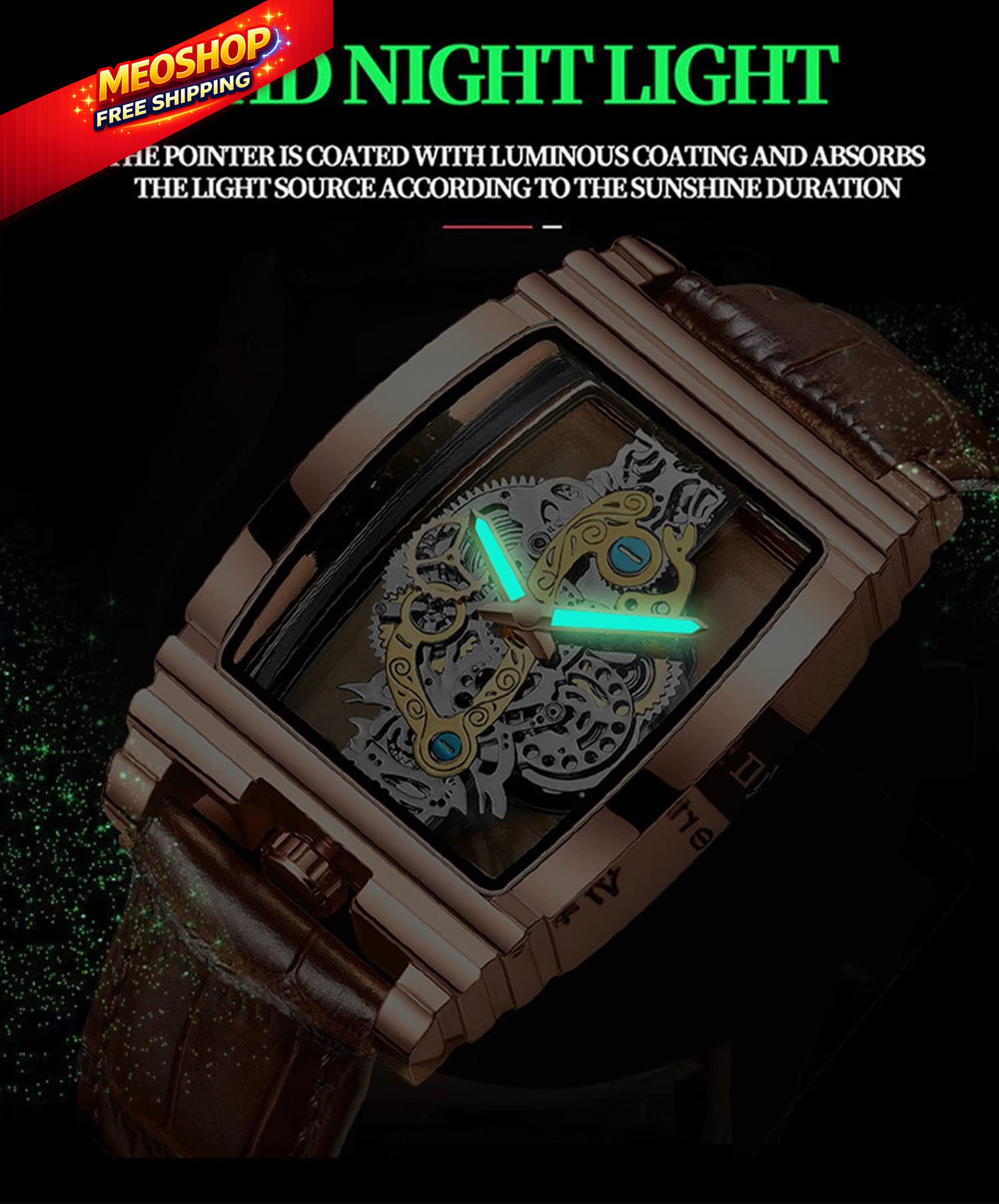 Men’s Luxury Hollow Skeleton Watch Retro Gorgeous Gear brown rose gold