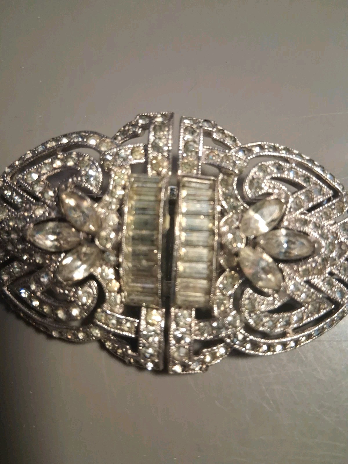 CORO DUETTE Brooch Dress Clip Set Rhinestone Art Deco 1930s RARE VERSION Signed