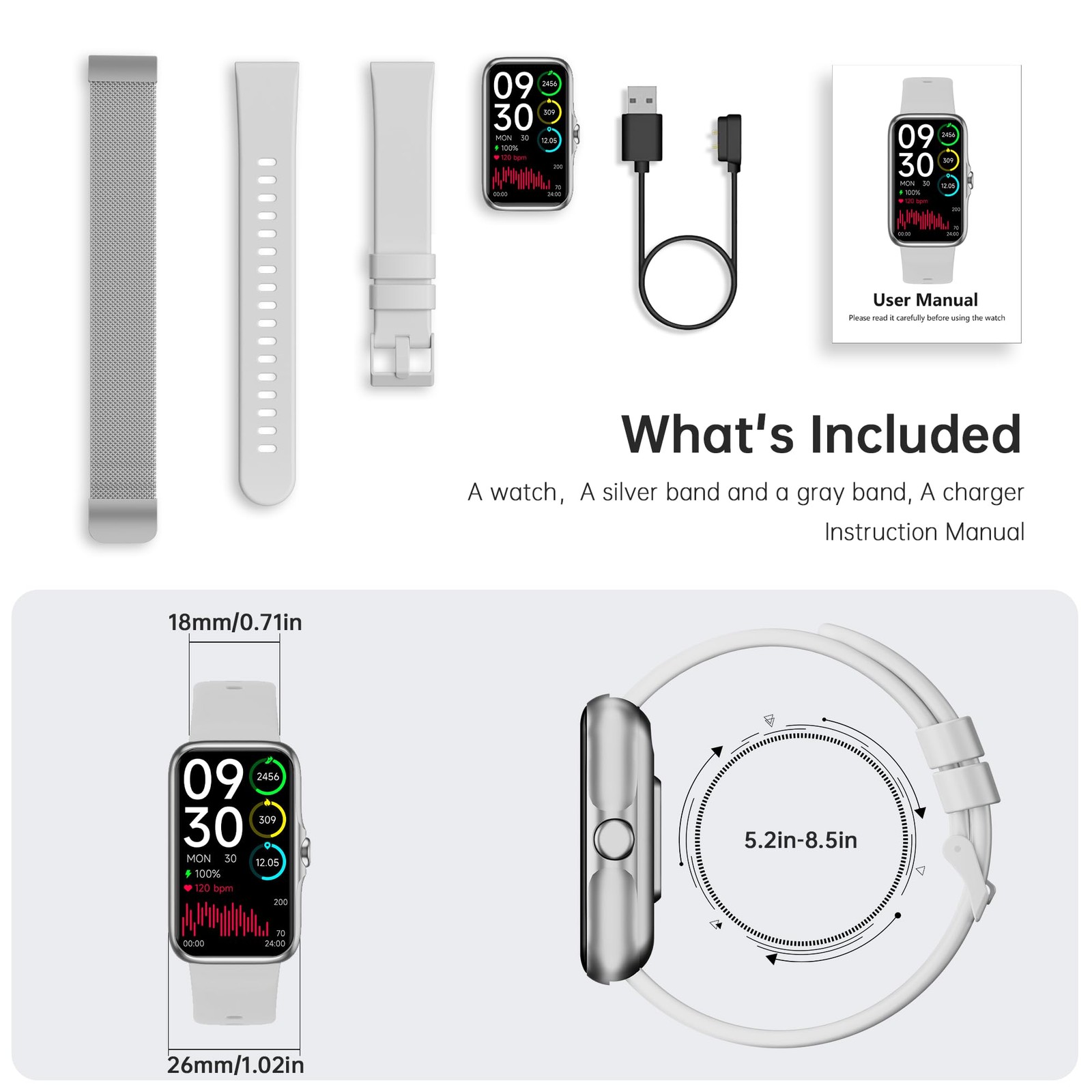 Fitness Tracker with 24/7 Continuous Heart Rate, Blood Standard, Silver