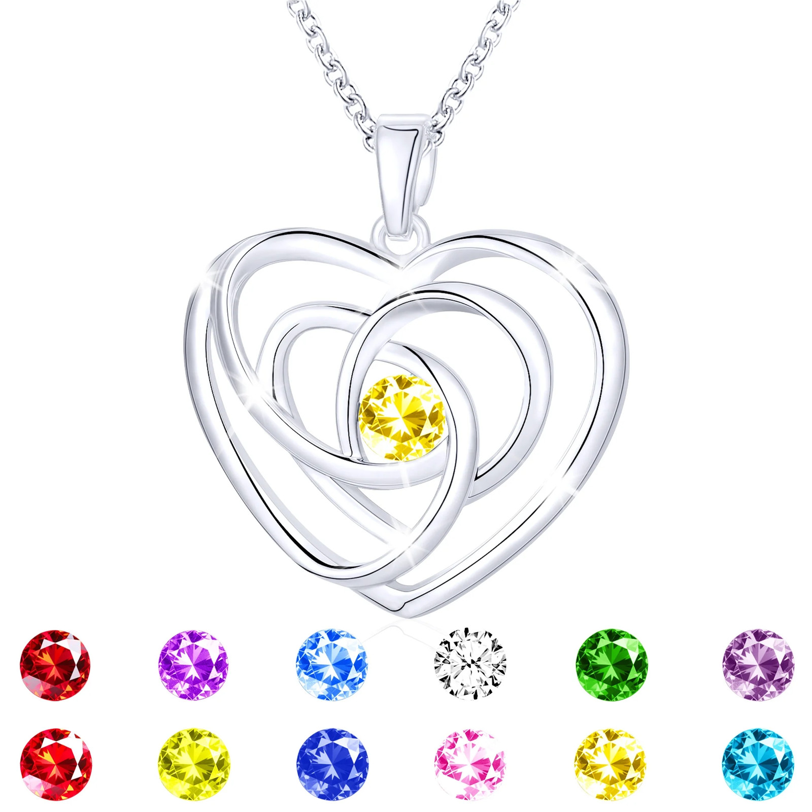 S925 Sterling Silver Plated Love Heart Necklaces for Women Girls CZ November Bir