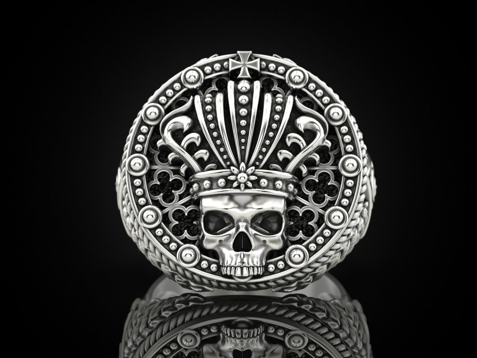 Oxidized Men’s King Skull Face Gothic Punk 925 Sterling Silver Statement Rings