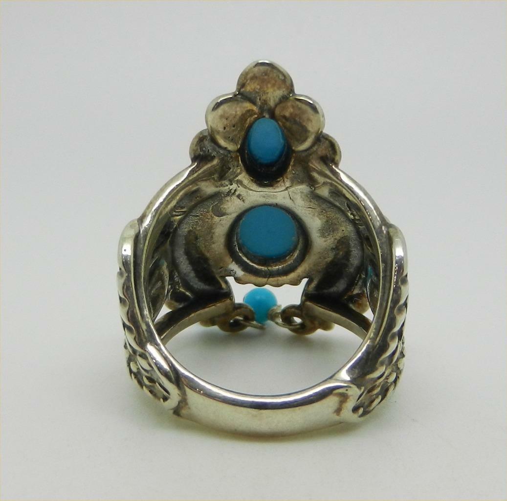 VINTAGE STERLING SILVER TURQUOISE NAJA RING SIGNED AW SIZE 6.25 – RARE -LB-C2342