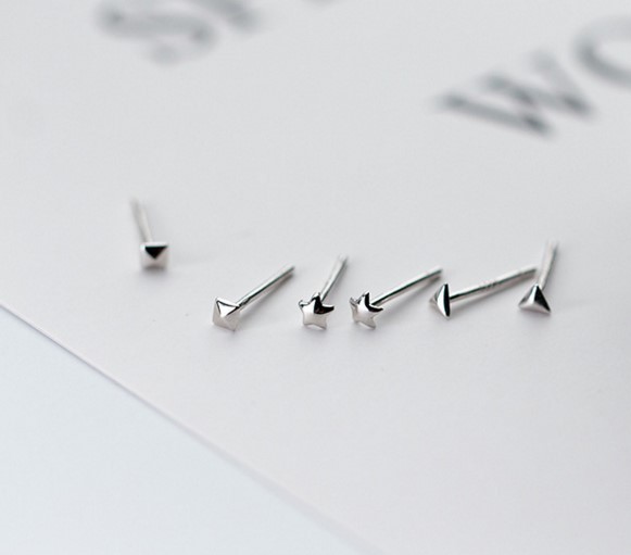 3mm 925 Sterling Silver Square Triangle Tiny Rivets Post Stud Earrings Gift PE18