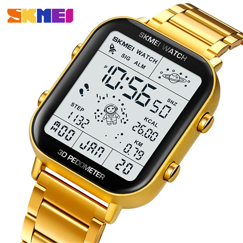 NEW Men Watch Rectangle Digital Wristwatch Full Steel Electronic Digital Watch
