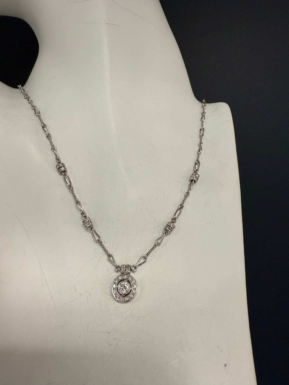 Retro Platinum and Gold 1.00 Carat Natural Diamond Necklace Pendant by Pepi