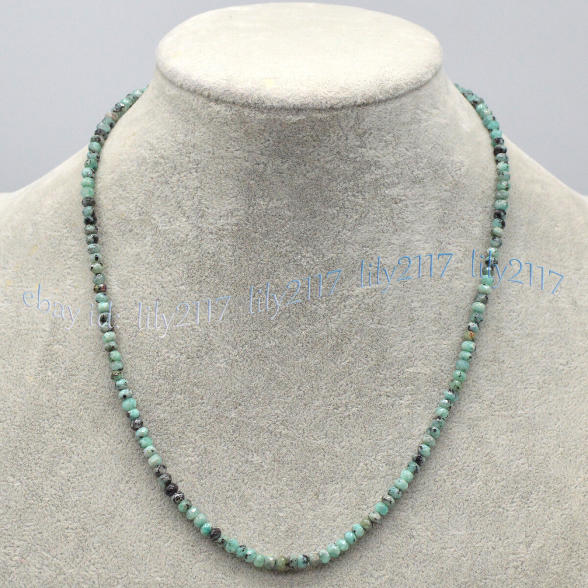 2x4mm Natural Green Zoisite Faceted Gemstone Roundel Beads Necklace Silver Clasp