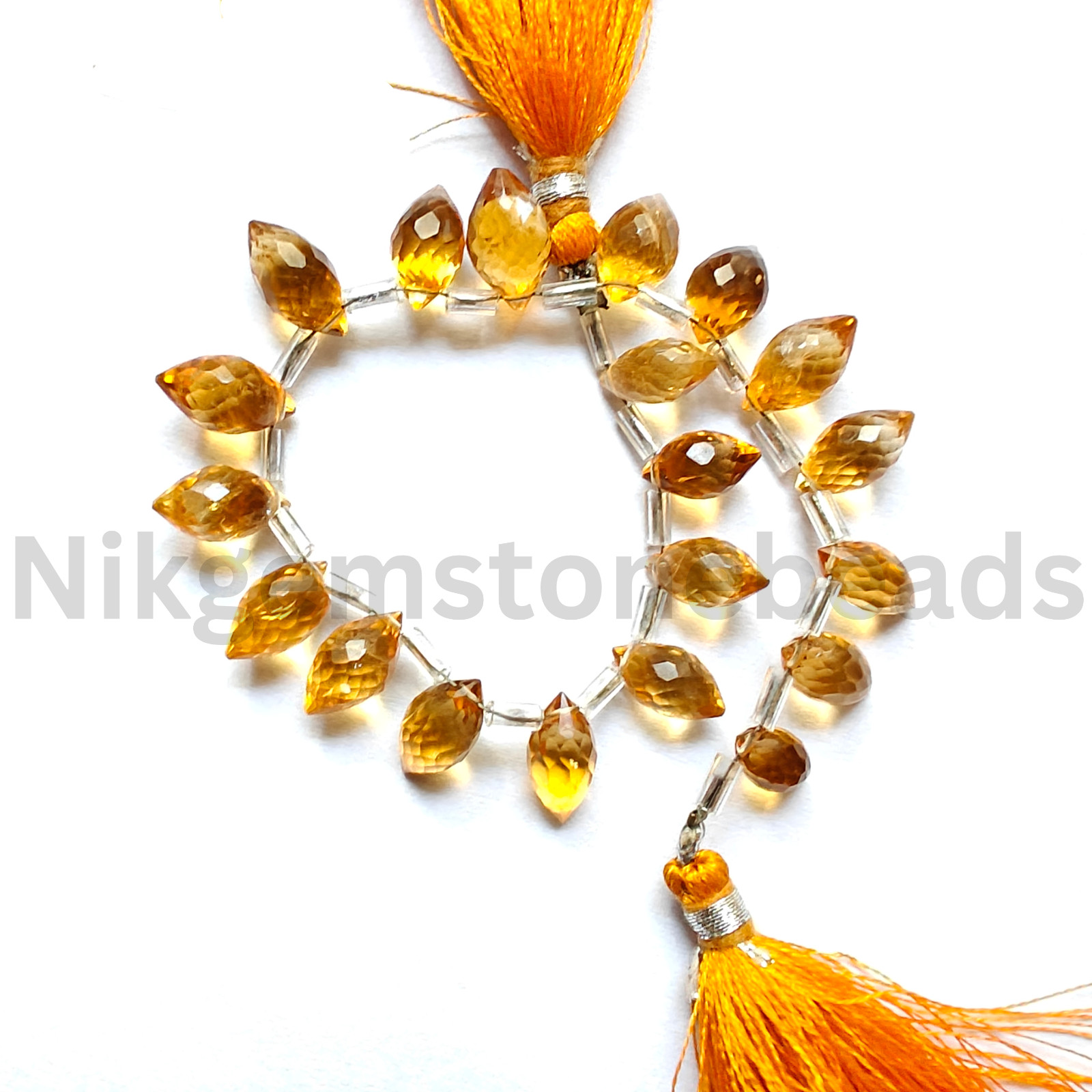 Natural Yellow Citrine Beads, Briolette Faceted Marquise Cut Gems, 9.25-12.75 MM