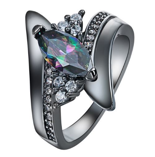 10KT Black Gold Rhodium Filler With Clear and Mystic Zircon