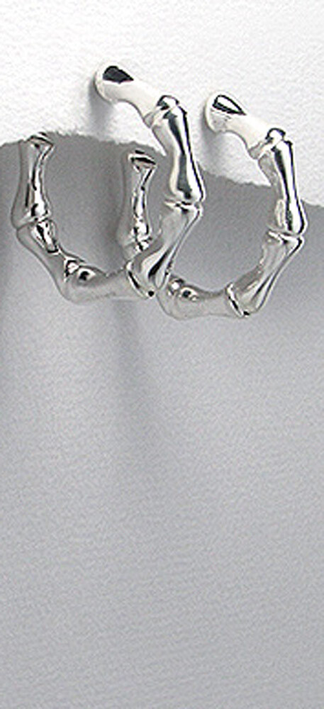 Solid Sterling Silver Shiny Sweet Bamboo Semi Hoop Earrings 1.1″ = 28mm