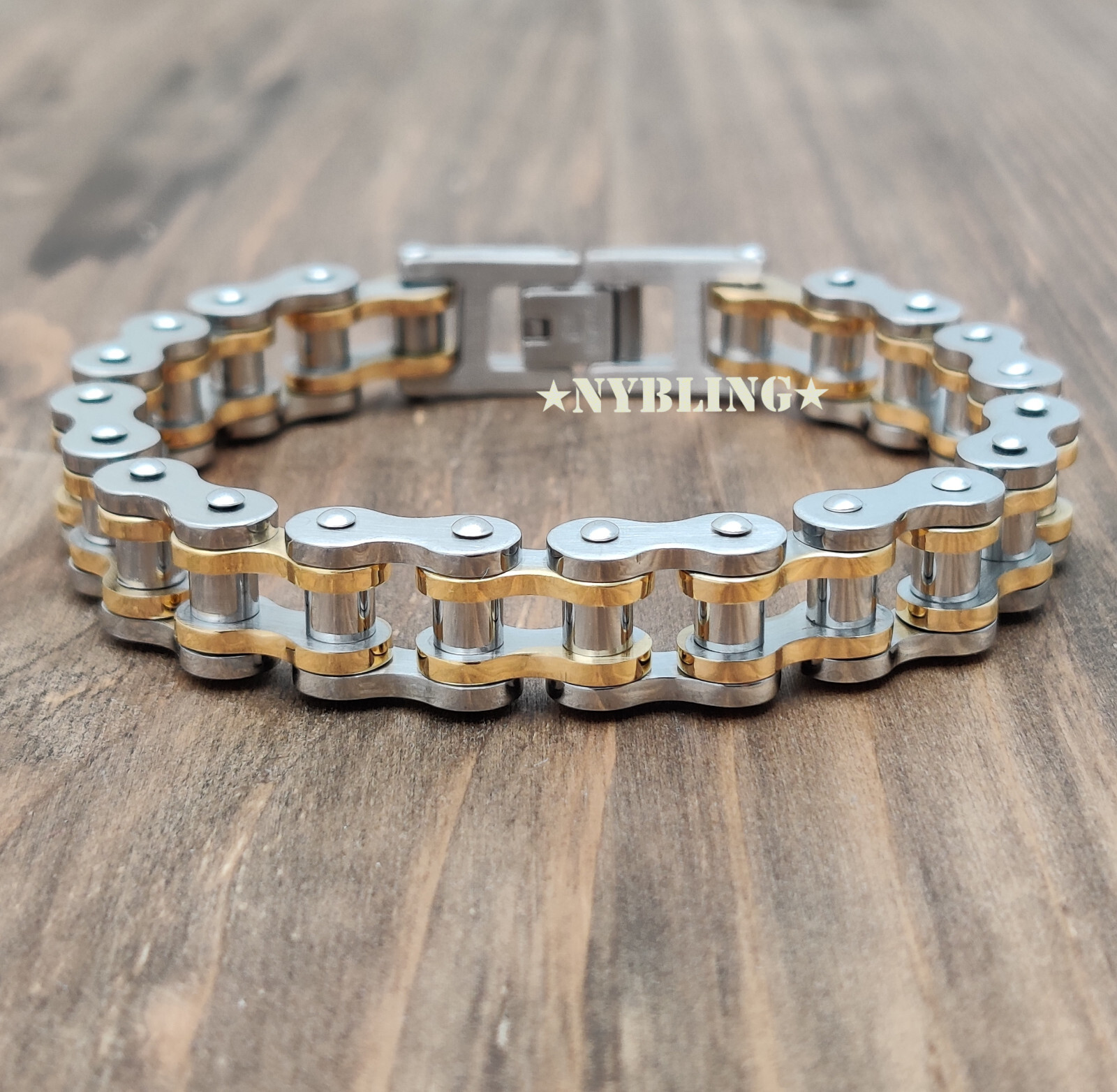 SOLID STAINLESS STEEL Motorcycle Bike Chain Design Bracelet Men’s Jewelry 13MM