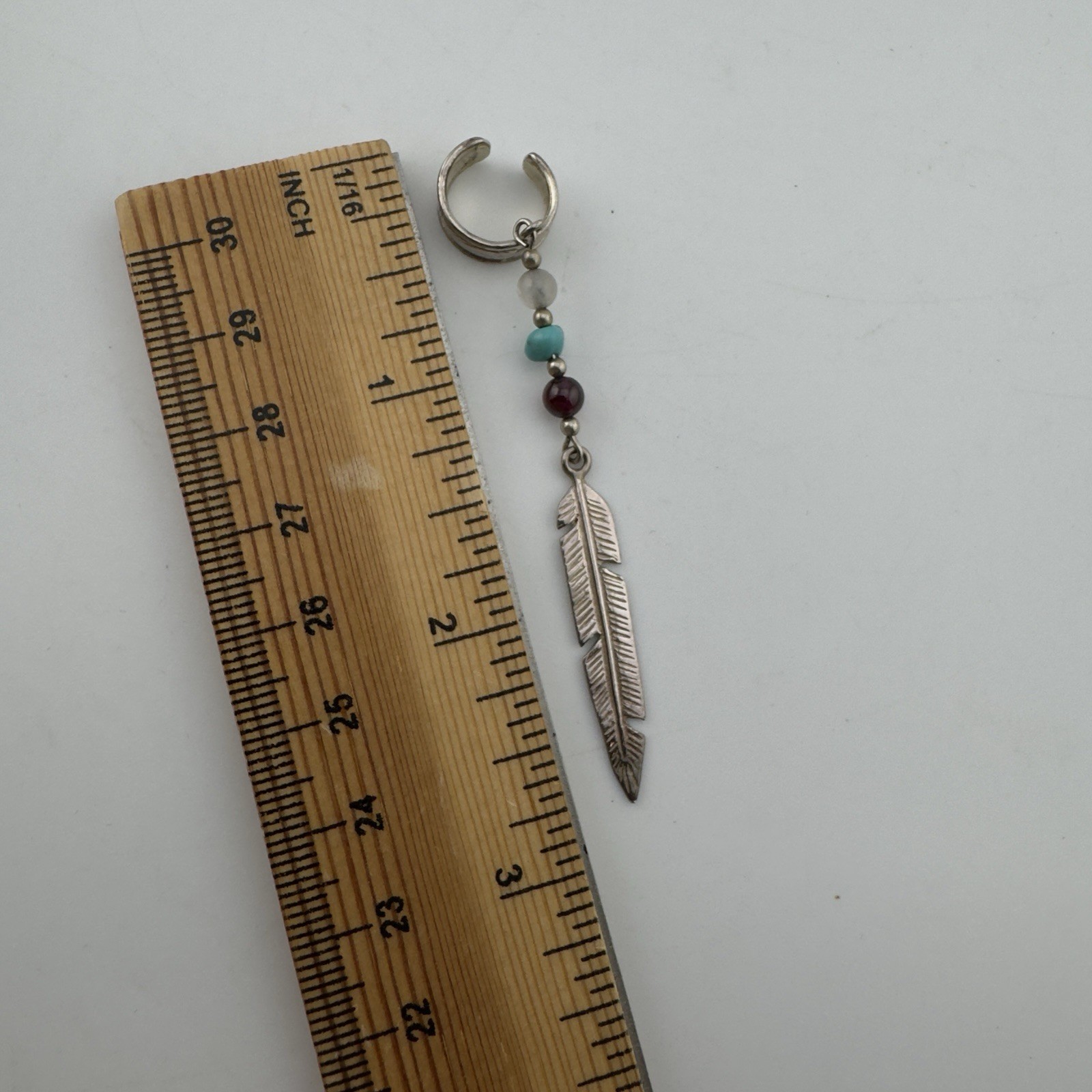 2.75″ Vtg Native American Southwestern Sterling Silver Turquoise Dangle Ear Cuff