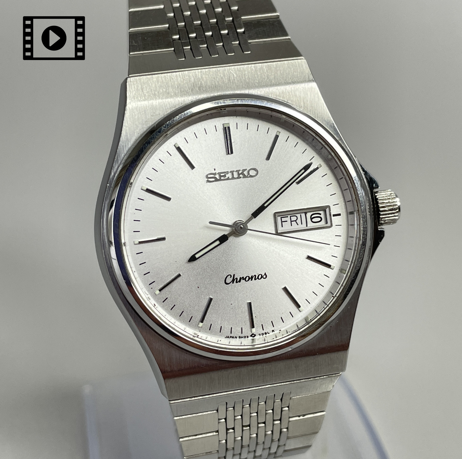 Vtg 1989 [N.Mint] Seiko Chronos 5H23-7D20 Japan 35mm Silver Dial Qz Men’s Watch