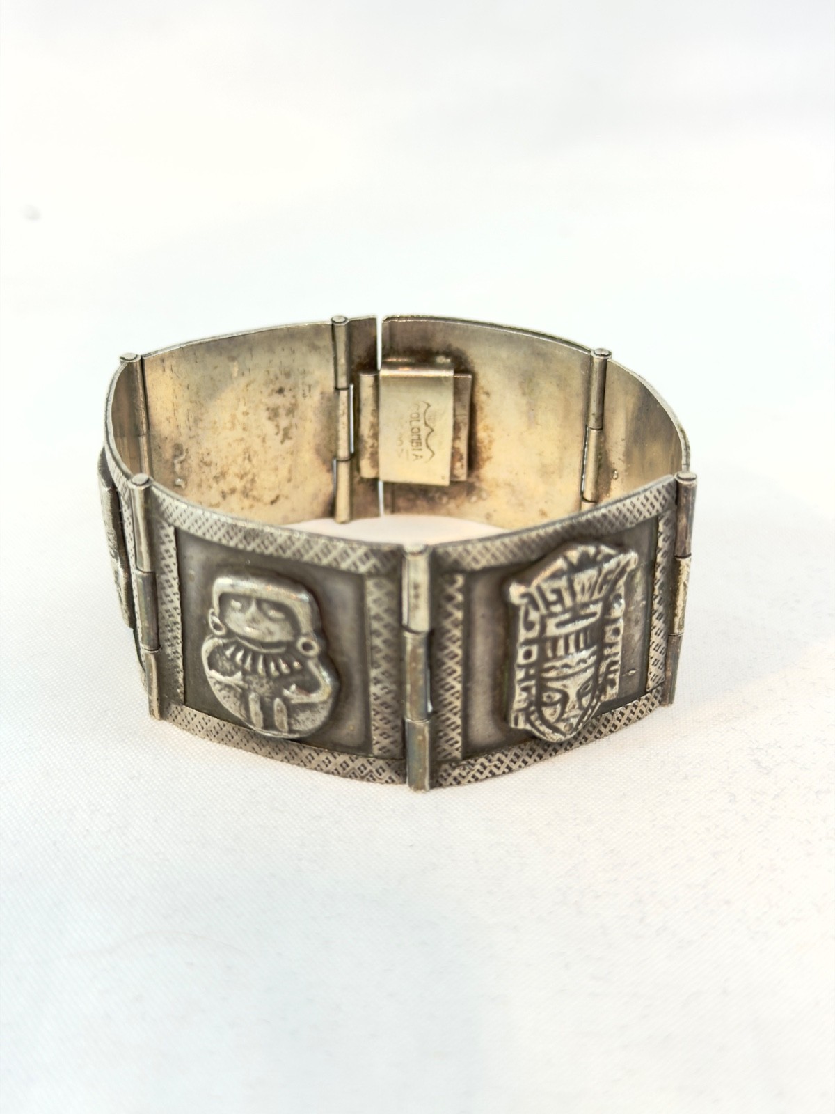 Vintage Made in Colombia 900 Silver Storyteller Mythology Panel Link Bracelet