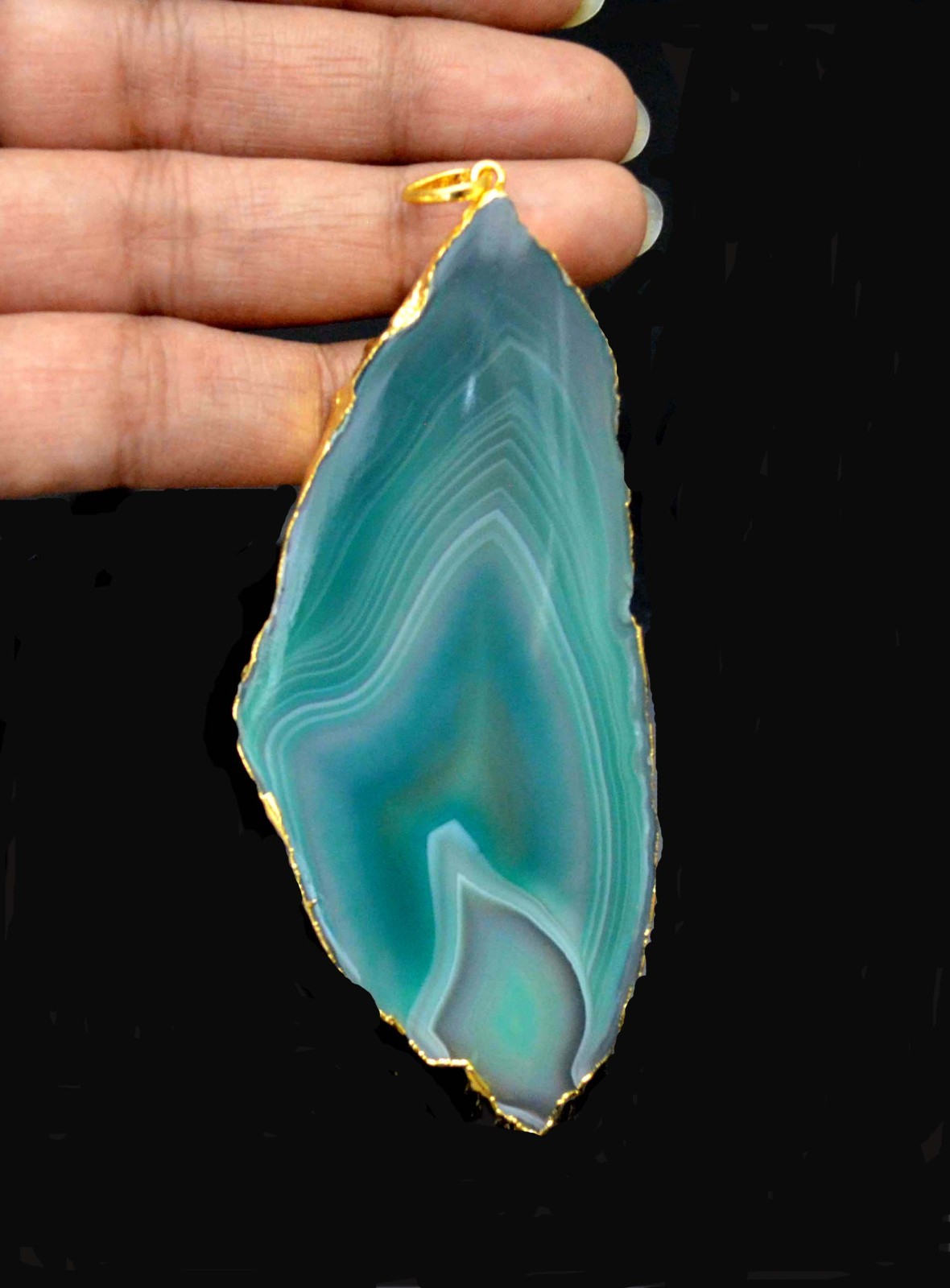 Handmade Dyed Green Botswana Agate Gold Plated Pendant Women’s Jewelry-A749