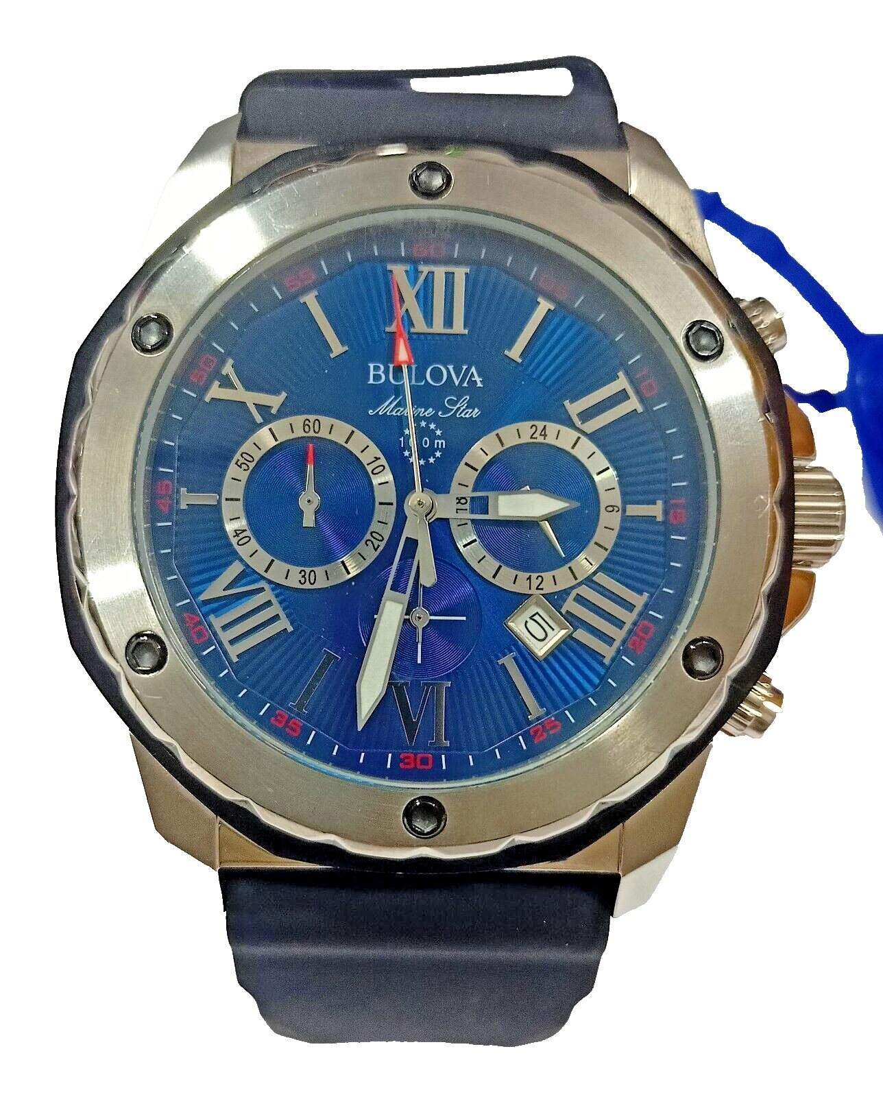 98B258 BULOVA MARINE STAR CHRONOGRAHP BLUR DIAL MEN’S WATCH “Photo Sample” M-474