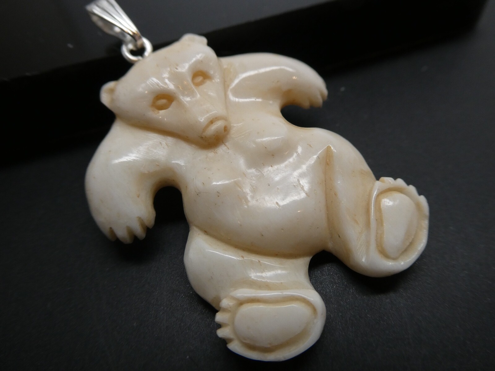 Polar Bear Carved Water Buffalo Bubalus Bubalis Bone Pendant Necklace With Cord