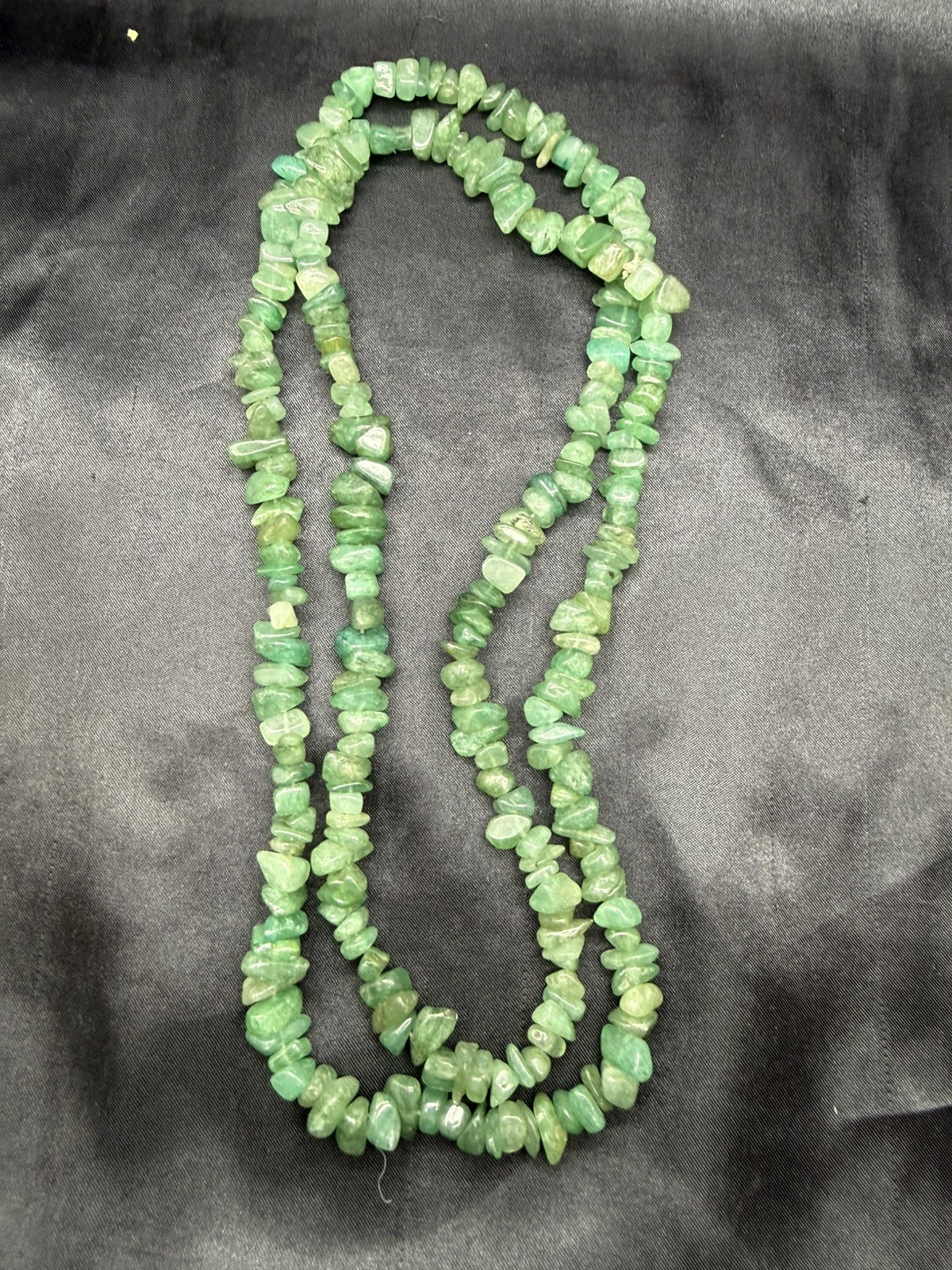 Vintage Green Quartz Crystal Chip Aventurine Strung Necklace 34 Inch 99 Gram D6
