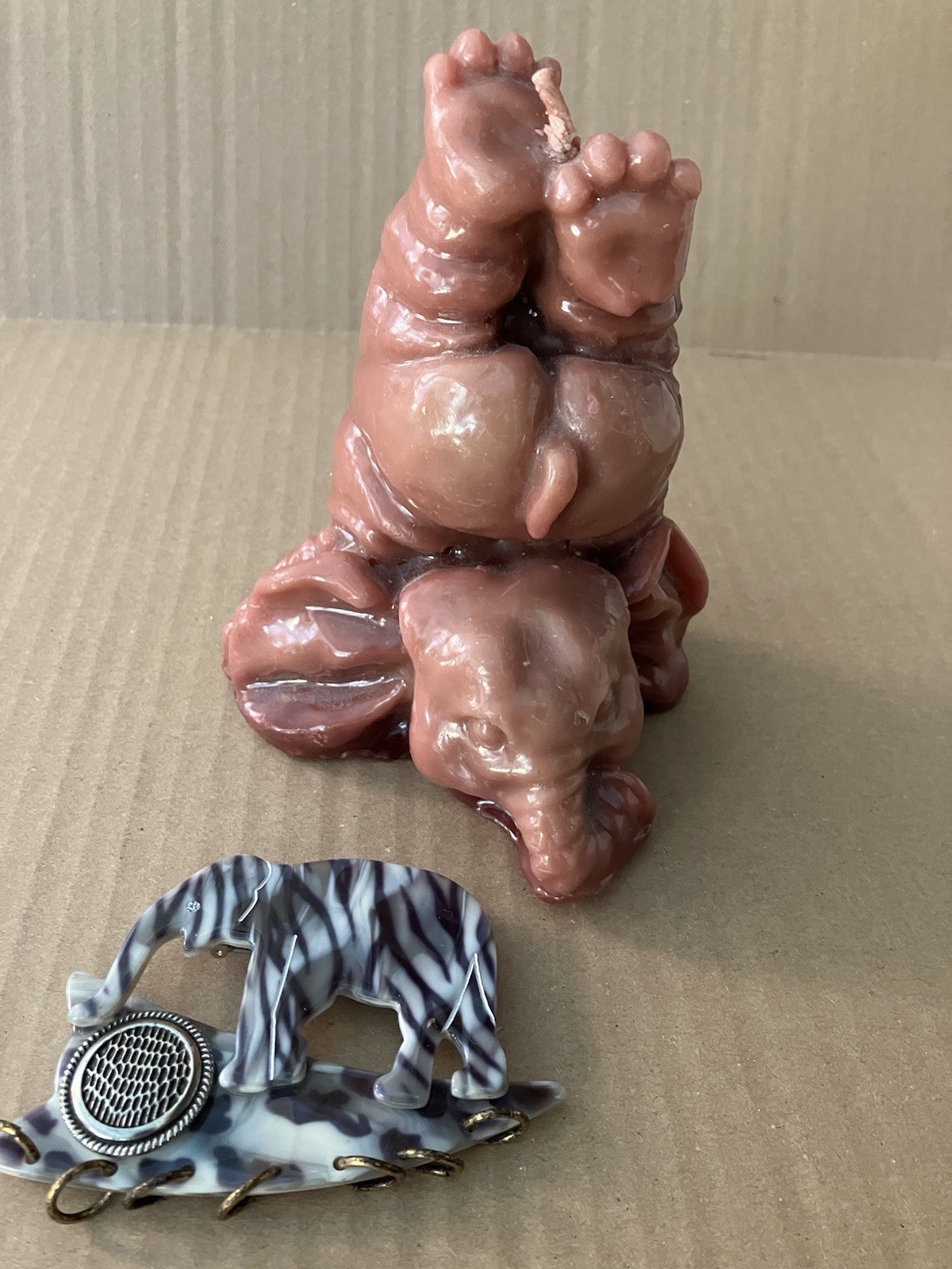 Vintage Candle Unscented Elephant And Vintage Brooch Elephant Lot