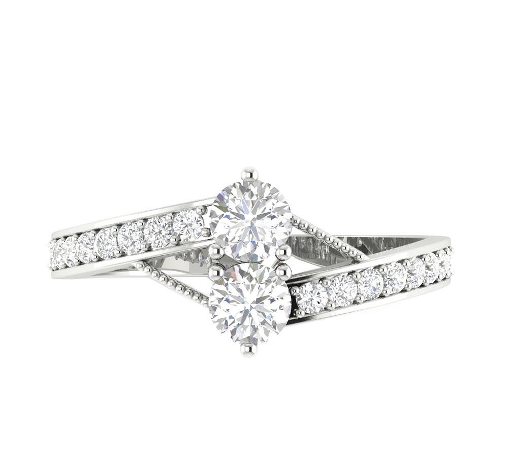 Lab Grown Forever Us Two Stone Diamond Solitaire Ring VS F 0.80Ct 14K White Gold