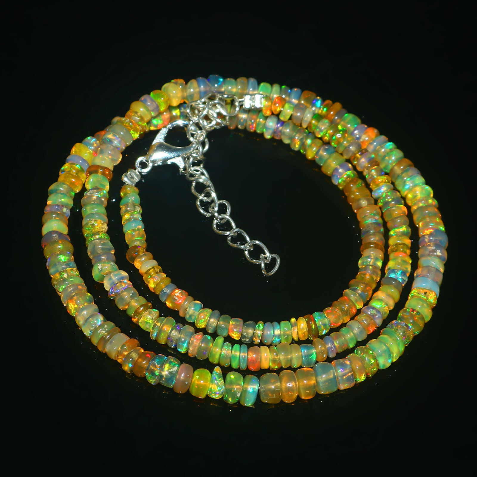 Natural Ethiopian Welo Fire Opal Rondelle Beaded Gemstone Necklace 16 Inches