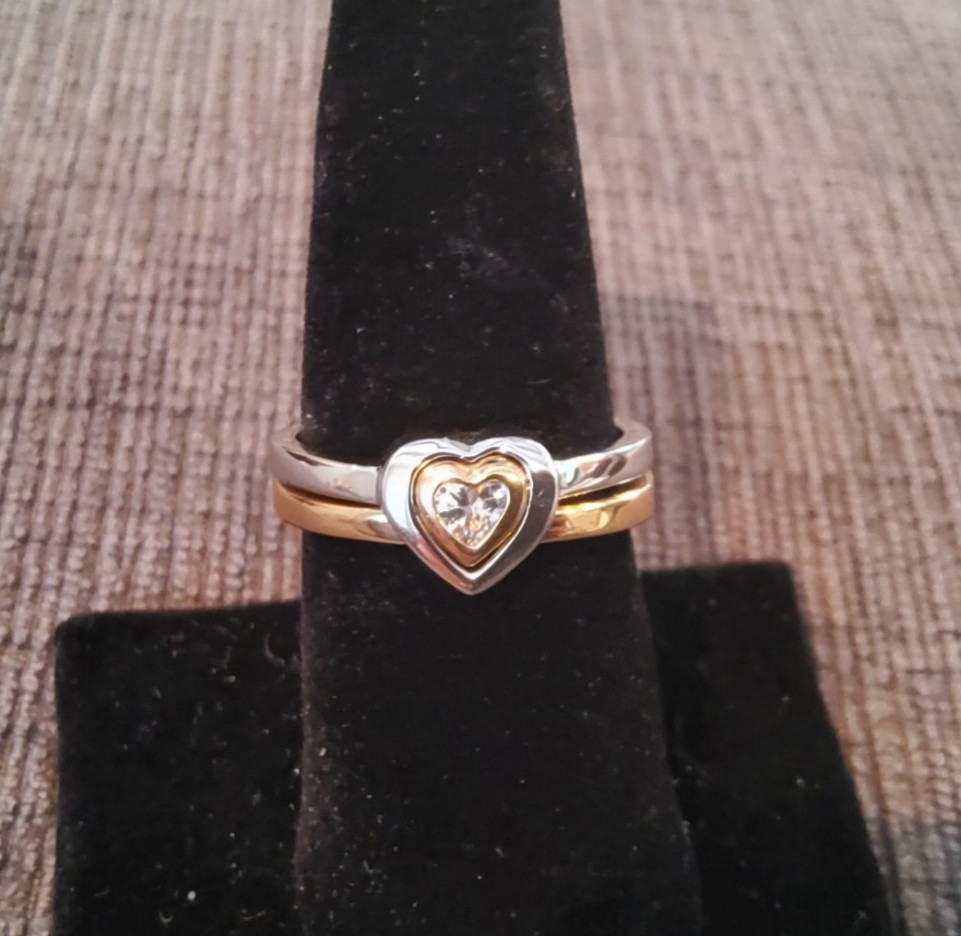 Park Lane ” TWO IN ONE” HEART RING – Silver & Gold PL w/ CZ – Size 10 – NEW