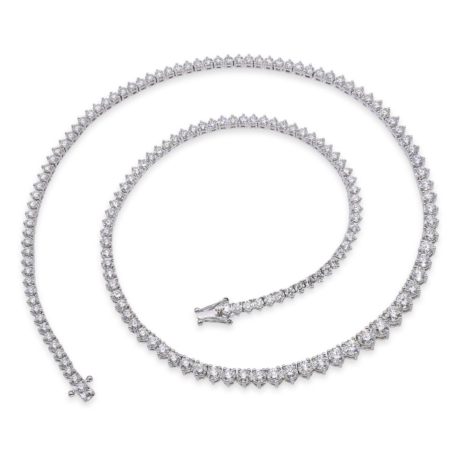 Platinum 10.97tcw Graduated E-F VVS Diamond Tennis Necklace