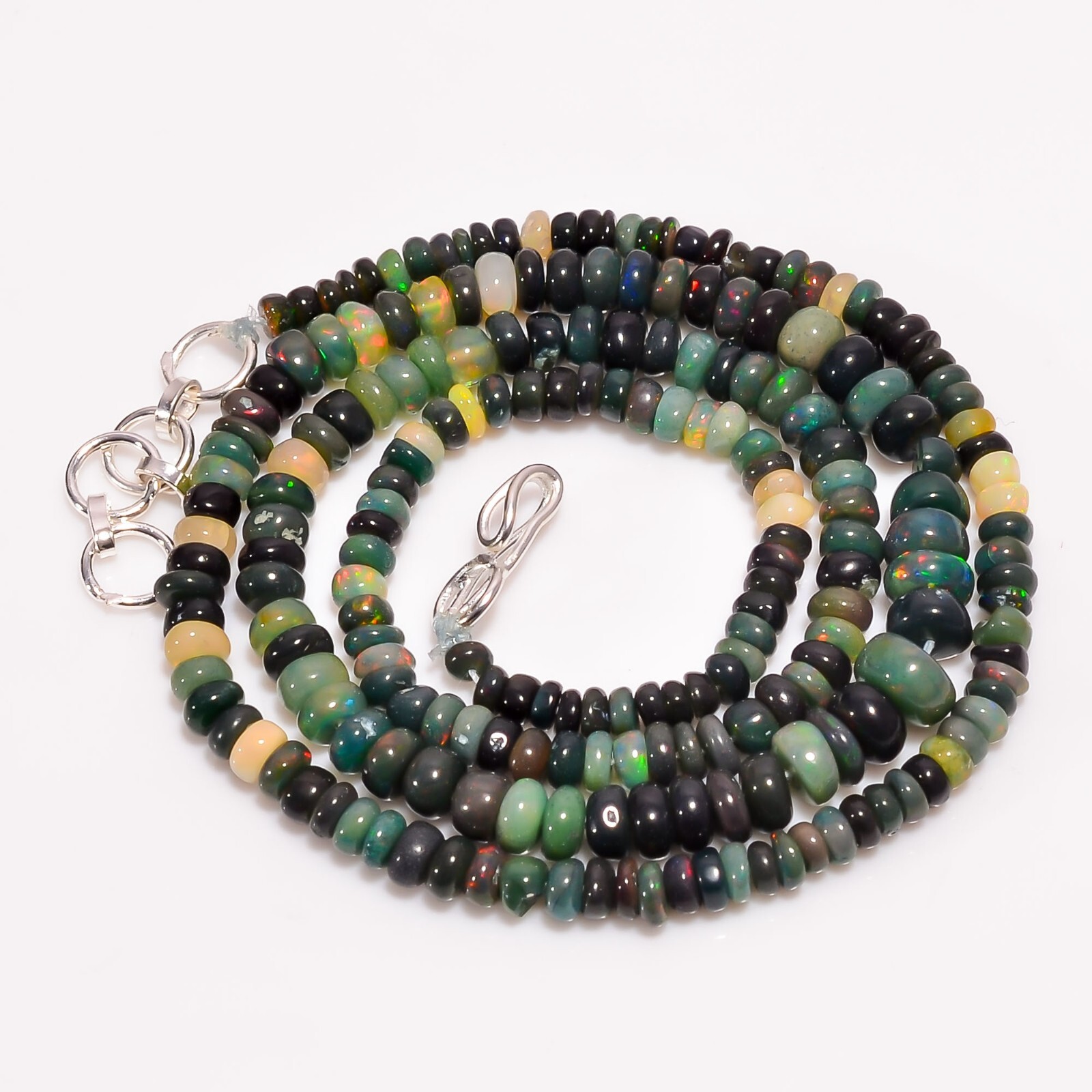 Multi Ethiopian Opal Gemstone Rondelle Smooth Beads Necklace 17-18″ A-4451