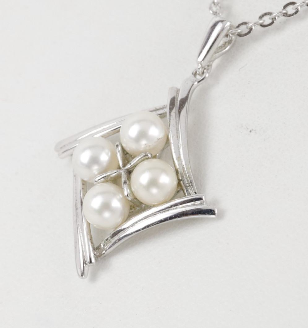 Mikimoto Akoya Pearl Pendant Charm 6mm x 4 Pearls Sterling Silver (No Chain)