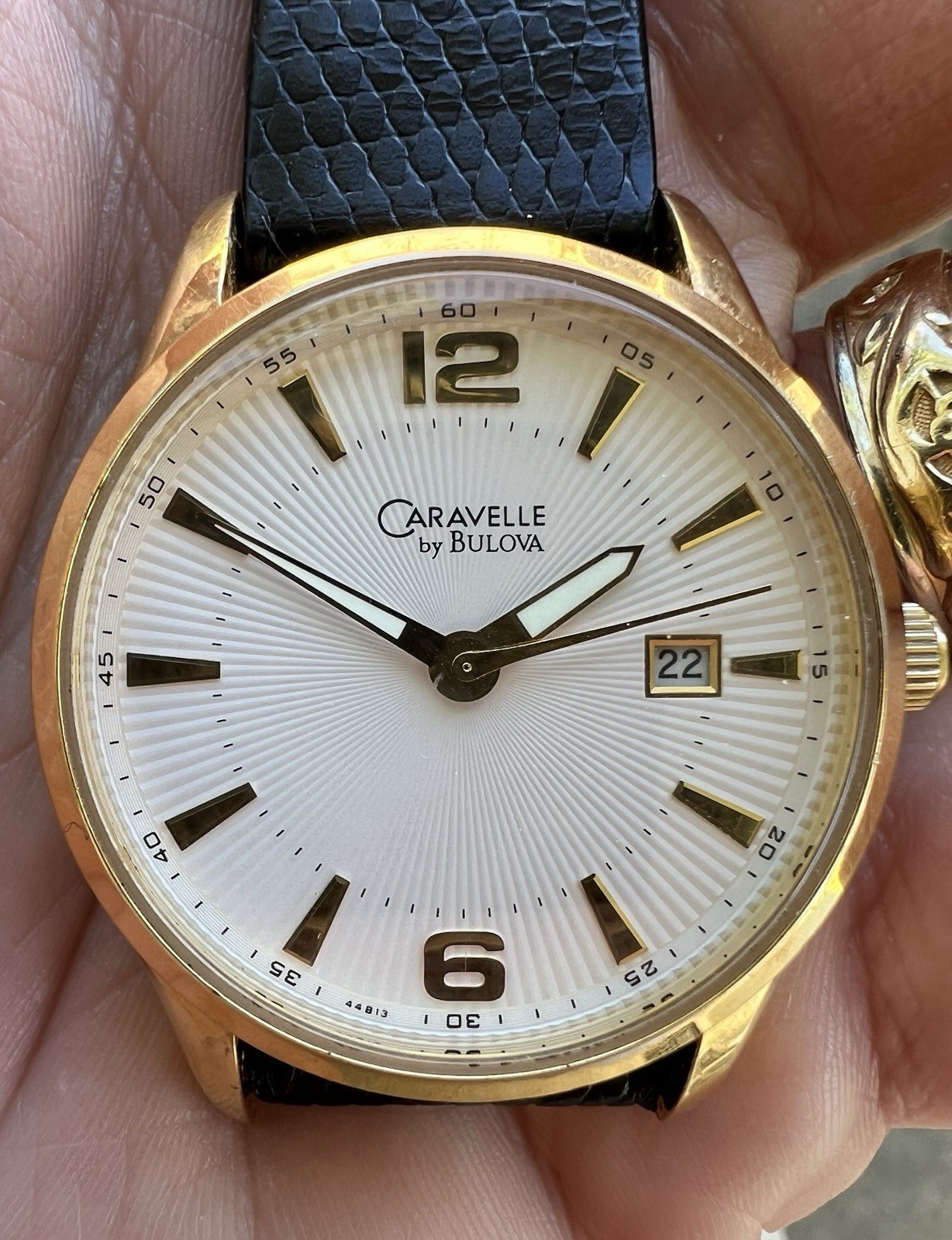 Bulova Caravelle Quartz White Dial Mens Watch 44B13 Gold Color New Battery/strap