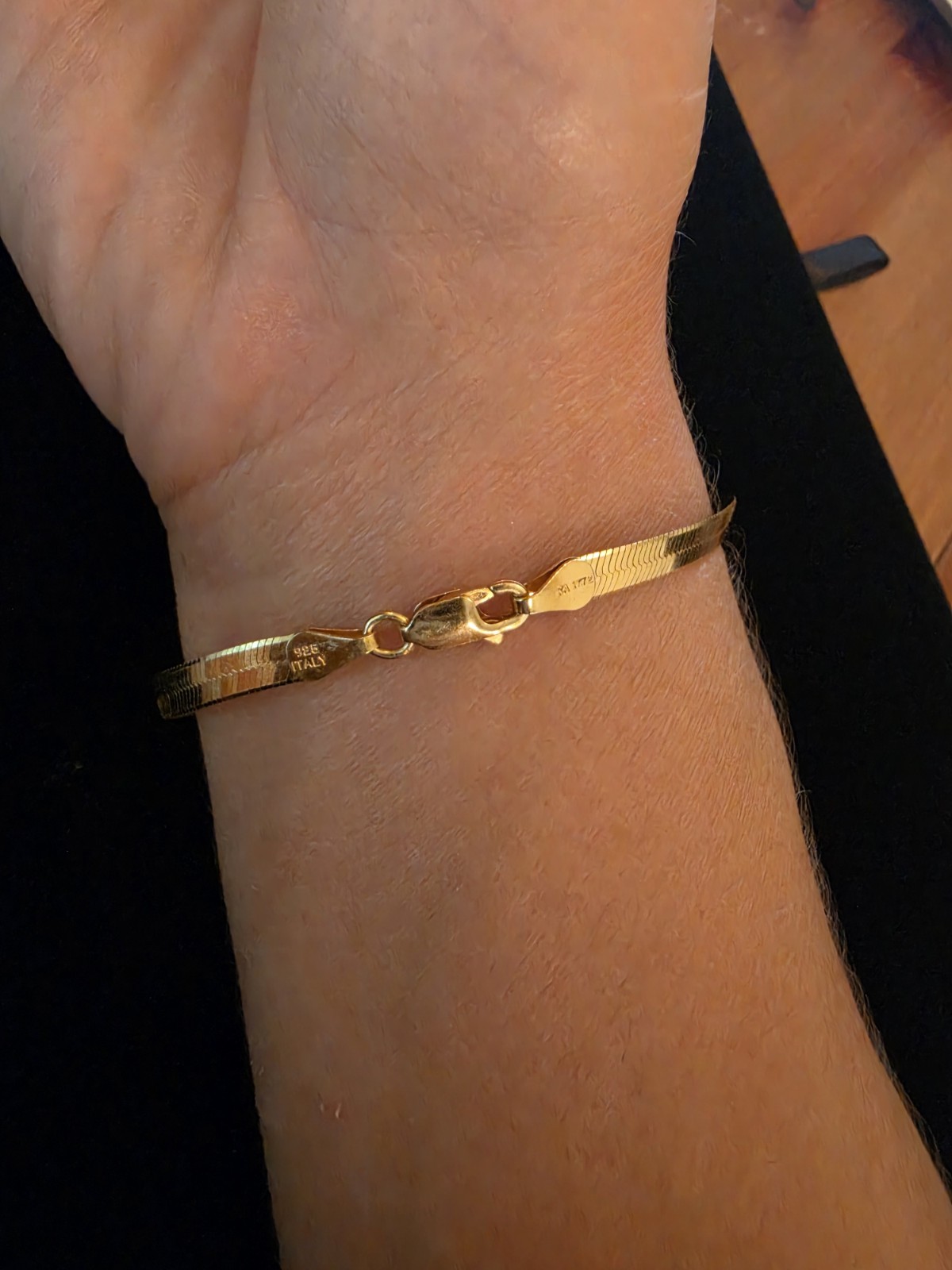 Sterling Silver Gold Tone Herringbone 7.5” Bracelet Made In Italy